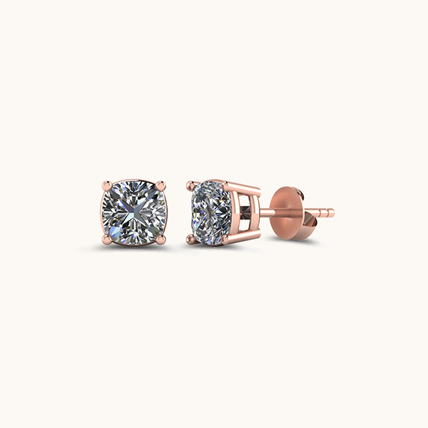 Cushion Rose Gold Solitaire Diamond Zirconia Studs