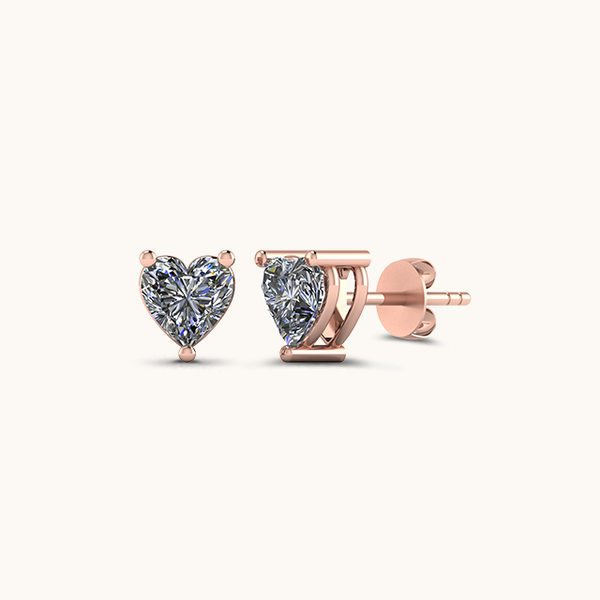 Heart Rose Gold Solitaire Diamond Zirconia Studs