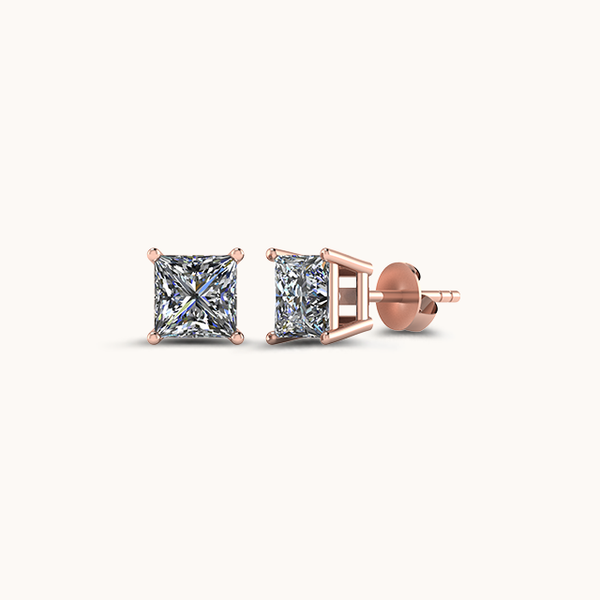 Princess Rose Gold Solitaire Diamond Zirconia Studs