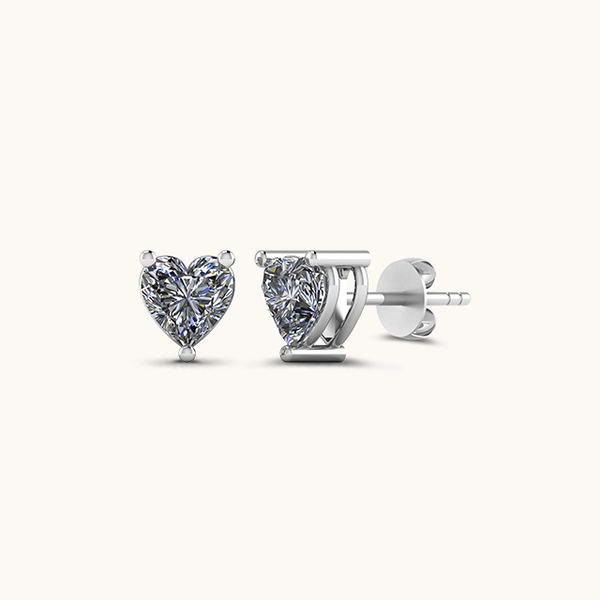 Heart Silver Solitaire Diamond Zirconia Studs