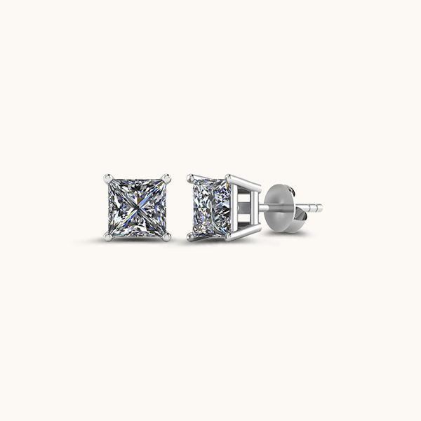 Princess Silver Solitaire Diamond Zirconia Studs