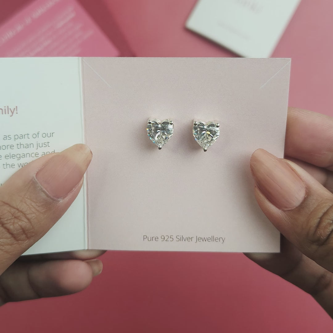Heart Gold Solitaire Diamond Zirconia Studs